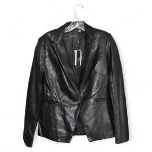 T Tahari Faux Leather Blazer Jacket Black Size S
